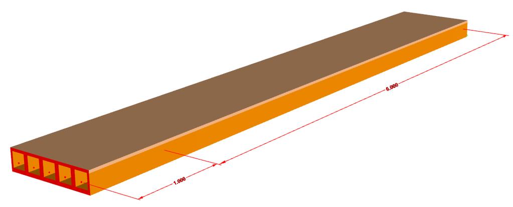 Figura 11: Geometria do modelo de uma cobertura de 6 metros com painéis ISOLAM R230. No caso deste painel, importa ainda avaliar a situação em que a cobertura prevê um beiral.