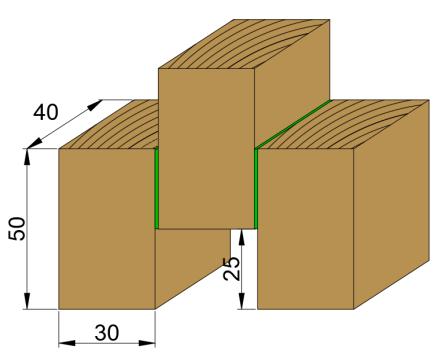 Figura 3: Geometria dos provetes da ligação colada (provetes CC).