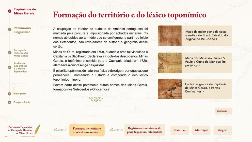 556 Imagem 4: Exemplo dos níveis de leitura das telas do atlas Patrimônio Linguístico de Minas Gerais dos Setecentos e Oitocentos, período Joanino.