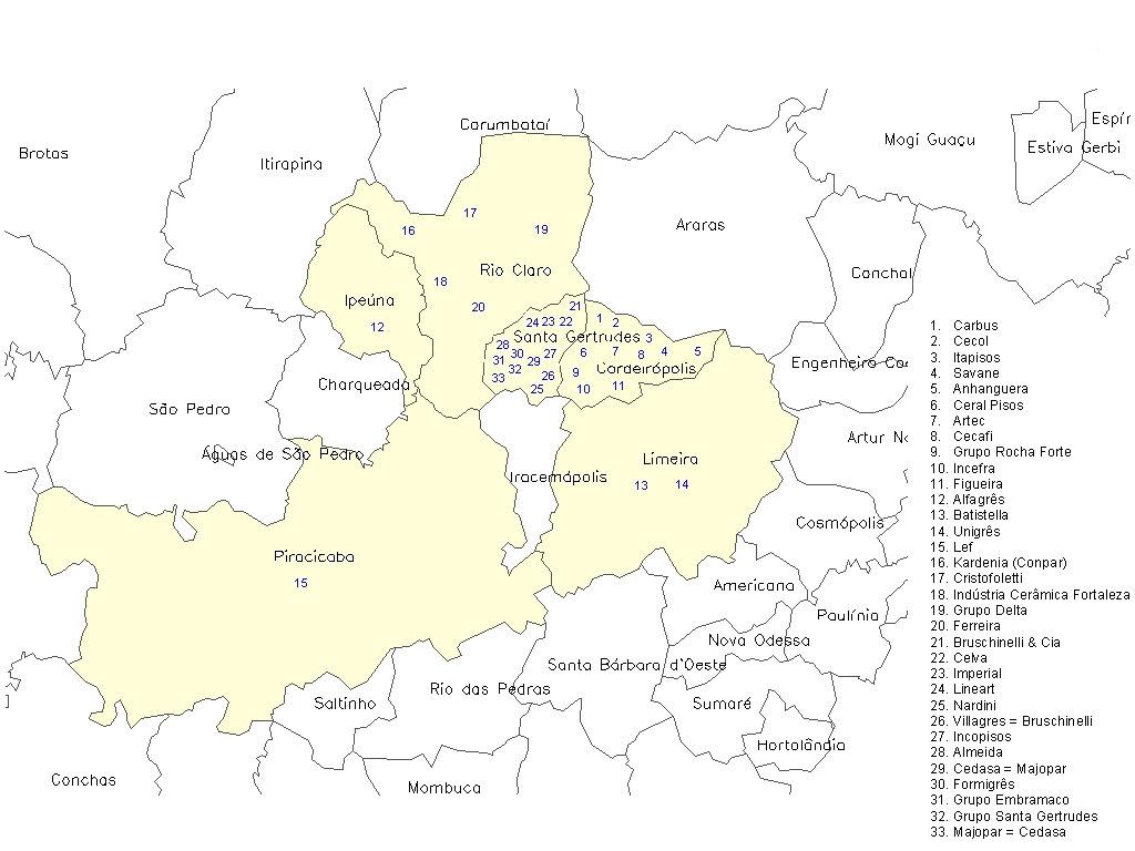 156 7 O SLP de Santa Gertrudes O SLP de Santa Gertrudes, localizado entre os municípios paulistas de Santa Gertrudes, Cordeirópolis, Rio Claro e Limeira (ver mapa), conta com cerca de 30 firmas