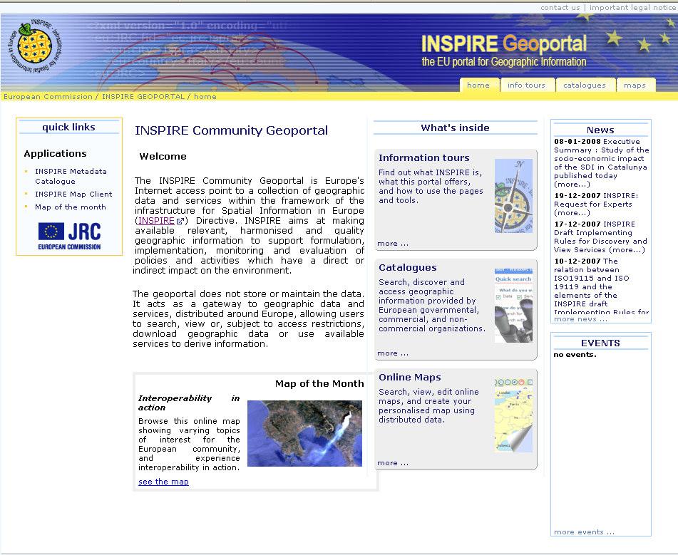 INSPIRE Geo-Portal Ponto de acesso através da Internet para os serviços de dados espaciais previstos.