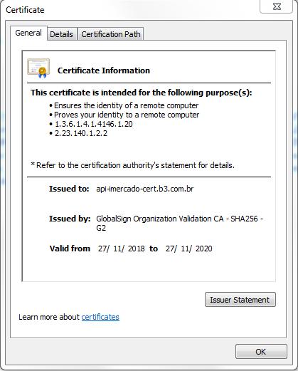 11.2 Pinagem de Certificado Os clientes que irão consumir as APIs deverão implementar a pinagem do certificado raiz do endereço de conexão.
