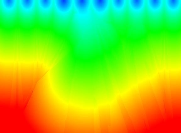 a b Figura 7.79 Matrizes tempo de trânsito calculadas pelo: a) critério da amplitude máxima; b) critério da amplitude máxima nas proximidades da primeira quebra.