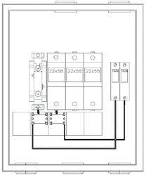Portinhola 2XP100 - Características Técnicas Prevista para instalação no exterior da habitação, em locais de  Equipada com seccionador 22X58 3P, para protecção do circuito da instalação de