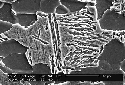 Análise microestrutural e fração volumétrica de austenita retida após tratamento istérmico no campo bainítico Na Figura 4 são apresentadas as micrografias correspondentes às amostras do tratamento