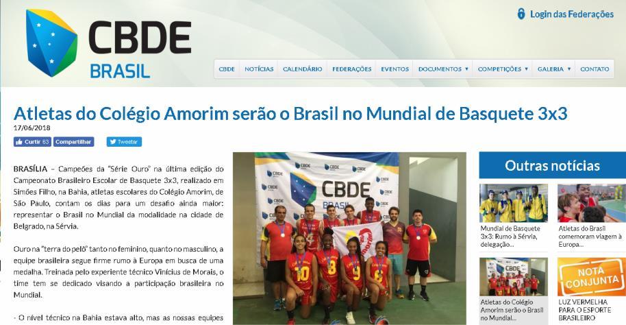 ESCOLAR 3ª Campeonato Brasileiro de 3x3 da CBDE Colégio Amorim de SP campeão
