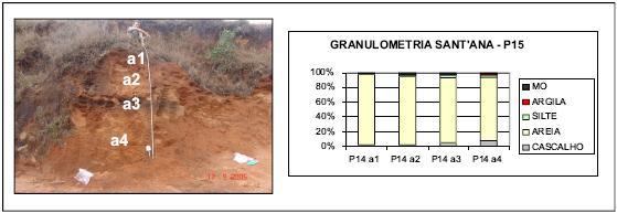 predomínio da fração areia em todas as amostras, variando de 60% no domínio fluvial a mais de 80% nos domínios de encostas.