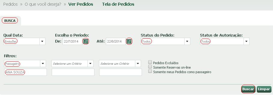 Não tendo o número do Pedido, utilize o Menu de