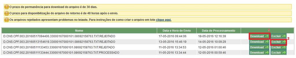 MÓDULO QUALIFICAÇÃO CADASTRAL EM LOTE -Tela para download 1 -Clicar em download para visualizar arquivo