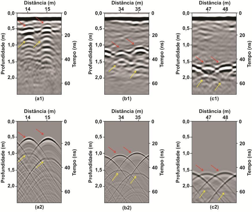 distinguir o topo da base. Para o alvo da posição 39 m é possível identificar o topo e a base com uma ligeira diferença de profundidade, havendo praticamente a sobreposição.