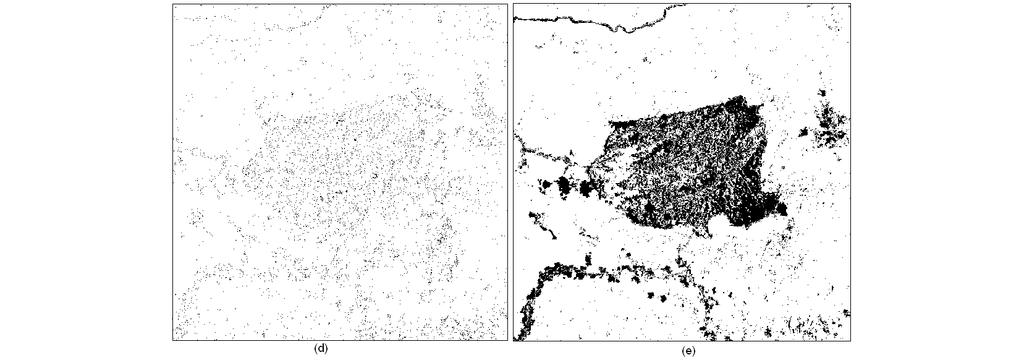 8, a imagem com os graus de pertinência à classe mudança foi submetida a 100 iterações do algoritmo proposto para inserção do contexto espacial.