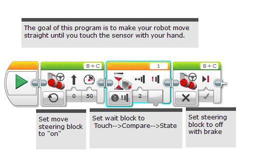 SOLUÇÃO DO DESAFIO 1 O objetivo desse programa é fazer seu robô mover Add em screenshot linha reta até você tocar o sensor com sua mão Selecione bloco de mover
