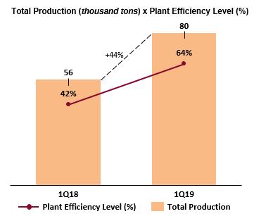 OPERATING PERFORMANCE Total Production Volume It is easy to notice that in general the productive capacity increases to the extent the asset recovery plan is implemented.