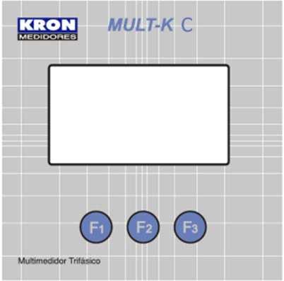 A IHM (interface homem-máquina) do Mult-K C é composta por um display de LCD e três teclas de navegação, denominadas F1, F2 e F3.