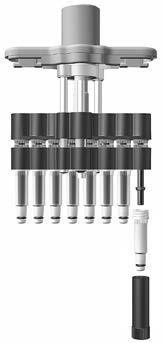 (In the Transferpette S -8/-12 30-300 µl unit, remove the additional pressure ring from the piston for cleaning.) English ➄ 5. Push the seal on the piston with its flat side facing upward.