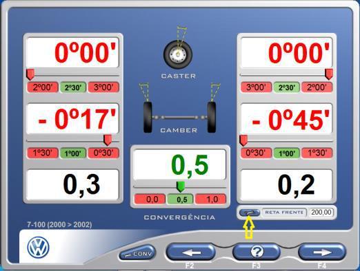 -Se necessário, fazer as correções com equipamentos específicos para este fim, deixando os ângulos de Camber e Convergência dentro da especificação média do fabricante.