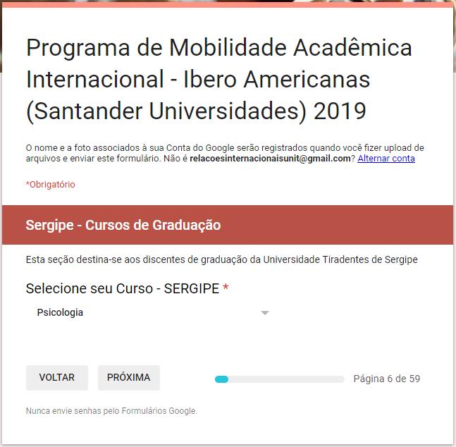 Em seguida, você terá que escolher seu curso.