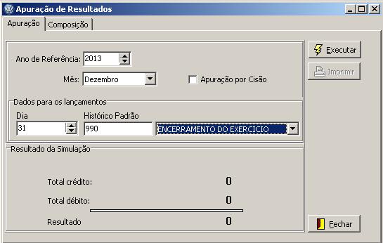 Informe os campos abaixo e selecione o botão Executar: Ano de Referência Mês Dia Histórico Padrão O sistema irá apresentar a mensagem abaixo então