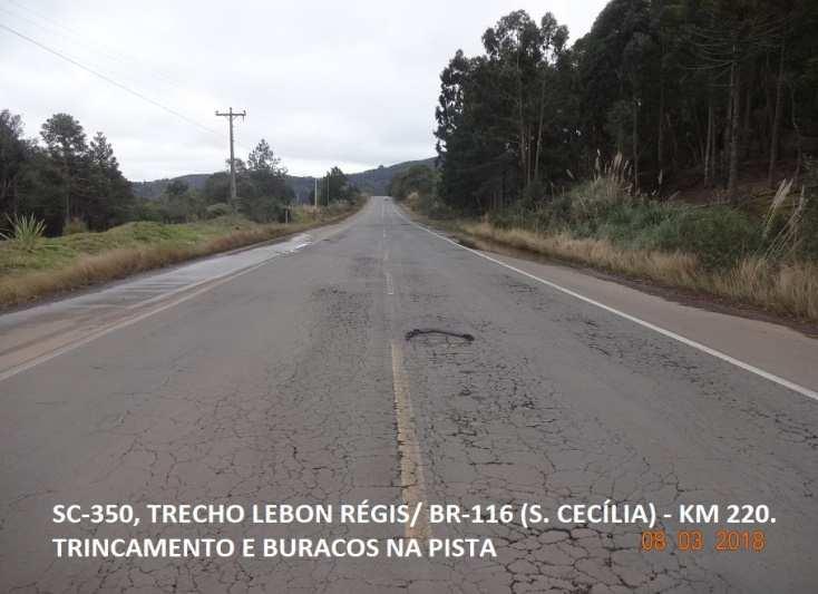 Sub trecho Santa Cecília/Lebon Régis Situação do pavimento:
