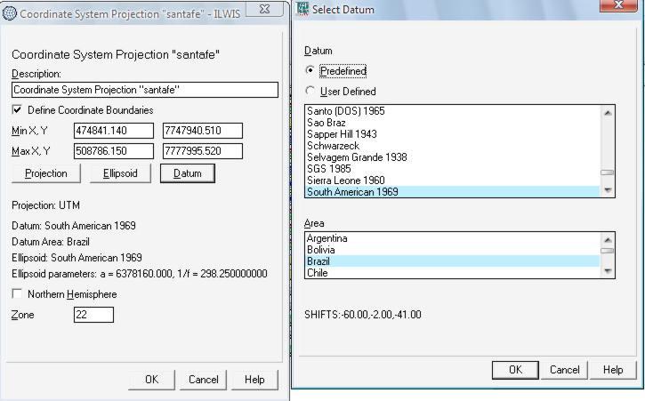 ILWIS (Integrated Land and Water Information System) 16 O próximo procedimento é selecionar o botão Datum, feito isso aparecerá outra janela.