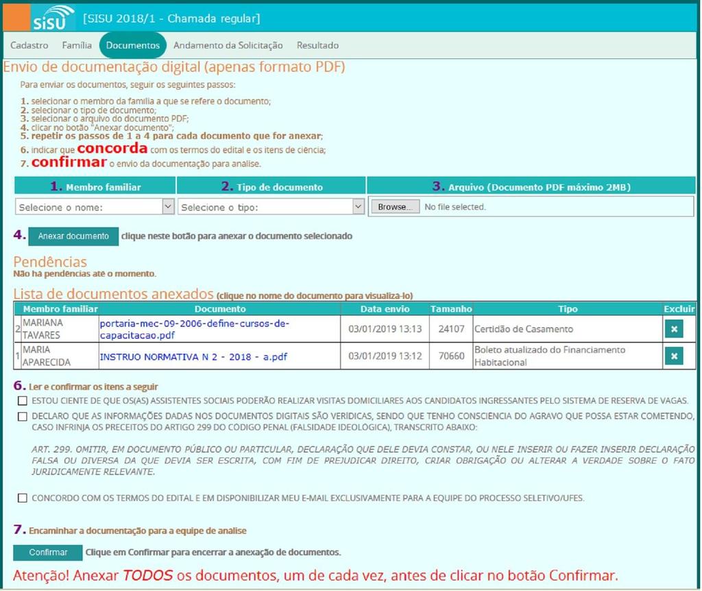 Após a anexação, é possível conferir na tabela se o documento foi recebido e anexado ao processo. Clique no nome do documento para abri-lo e verifique se está correto.