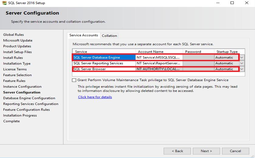 Nota Uma boa pratica é ter uma conta de serviço específica para o SQL Server. 13.