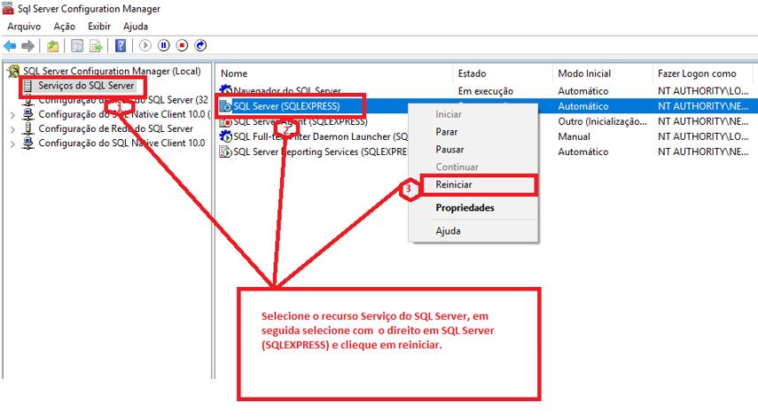 9. Abra o Microsoft SQL Server management Studio para configurar a memória que será usada pelo SQL. Memoria mínima = 512.