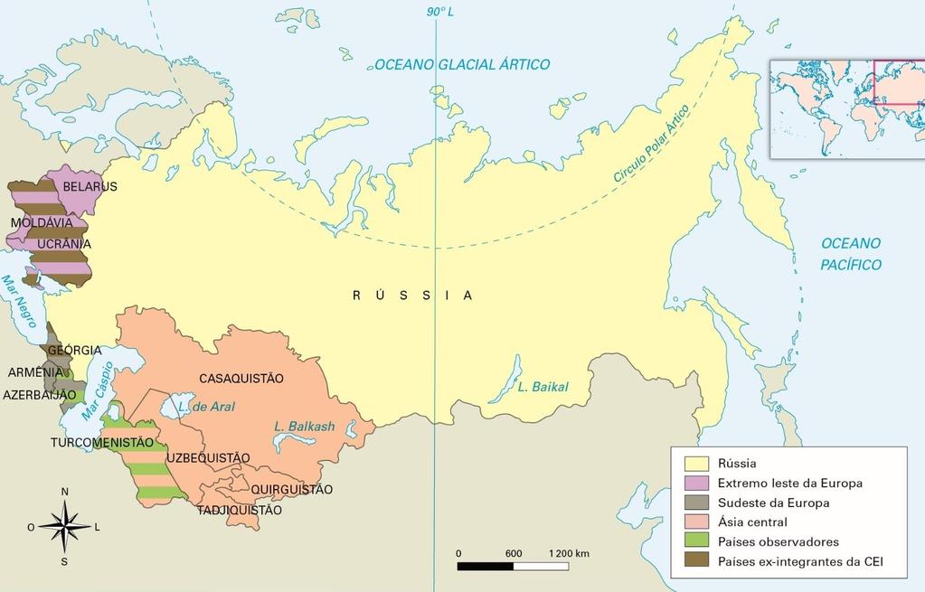 Banco de imagens/arquivo da editora CEI: aspectos regionais Ex-URSS, RÚSSIA E CEI Adaptado de: CHARLIER,