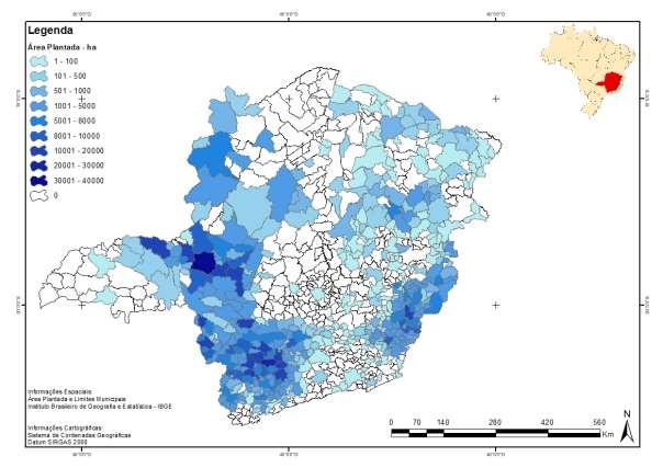 20 Figura 2 - Distribuição espacial da cafeicultura mineira em 2016. Elaboração própria. A Região Sul de Minas mais consolidada é responsável por metade da produção cafeeira do estado.