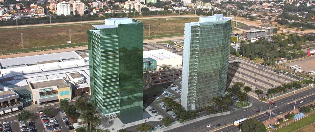 2.4 Multi-uso: Torres Comerciais e Residenciais para Venda Complexo BarraShoppingSul acelera crescimento em Porto Alegre As duas torres em construção em frente ao BarraShoppingSul, a Diamond Tower e