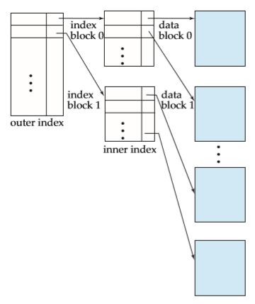 Índices Multinível Para lidar com o problema, trata-se o índice como se fosse um arquivo sequencial e constrói-se um outer index (sparse) sobre o índice original (agora chamado inner index) O outer