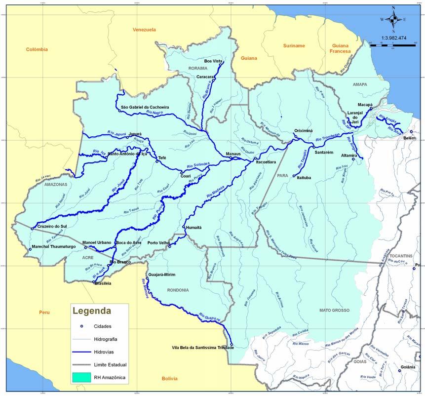Figura 5 Hidrovias da Região Hidrográfica Amazônica A administração das hidrovias e vias navegáveis da Região Hidrográfica Amazônica fica a cargo da AHIMOR Administração das Hidrovias da Amazônia