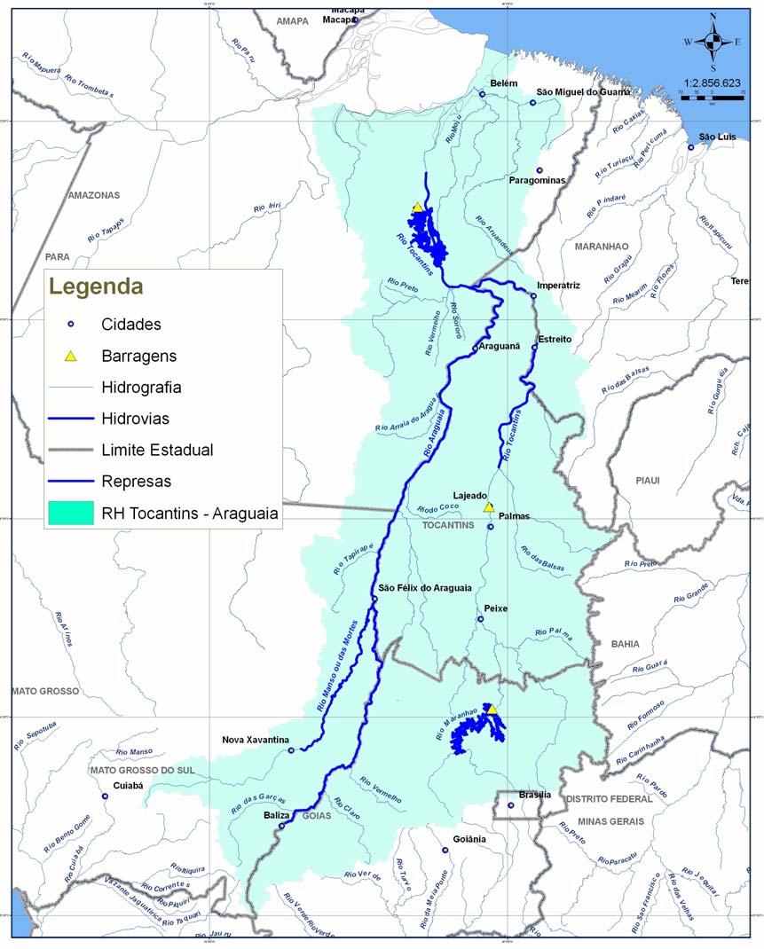 Figura 6 - Hidrovias da Região Hidrográfica do Tocantins Já a navegação no rio Tocantins ocorre de forma descontínua