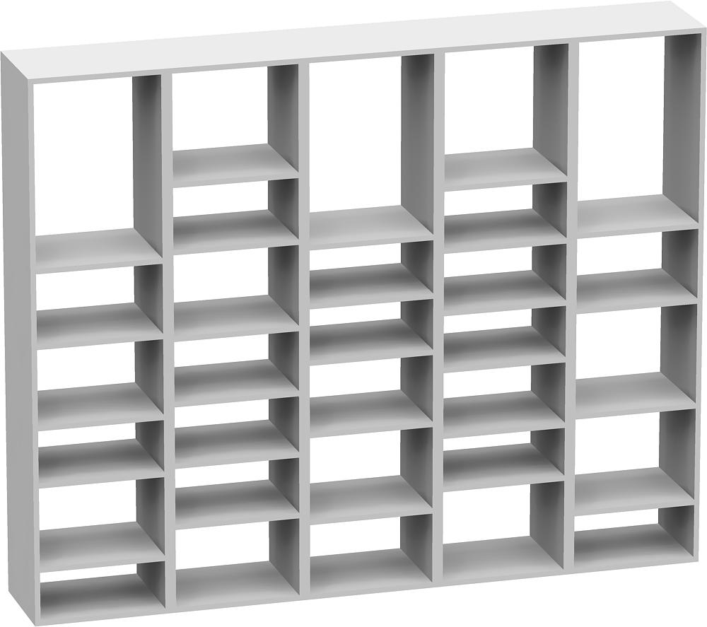 Número: 4 8. (3.0) Pretende-se modelar uma estante cujas prateleiras estão separadas por uma distância aleatória. A imagem seguinte ilustra cinco destas estantes colocadas lado a lado.