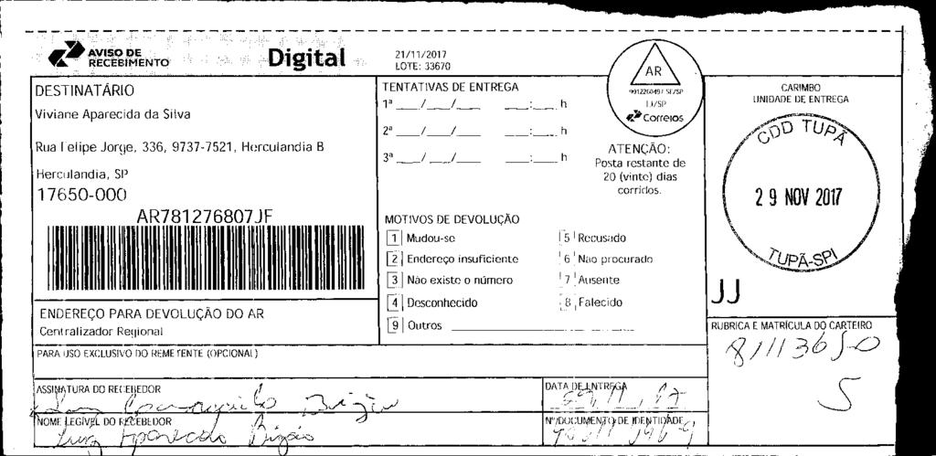 fls. 65 Este documento é cópia do original, assinado digitalmente por v-post.correios.com.br, liberado nos autos em 02/12/2017 às 06:47.