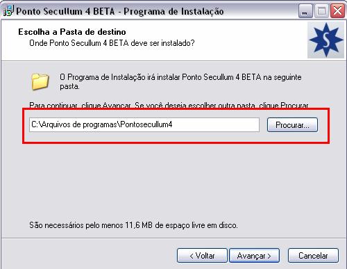 Nesta tela, escolhemos a pasta onde instalar o sistema.na mesma ficarão todas as informações de arquivos recebidos, fotos, e banco de dados do sistema (Se for em Access).