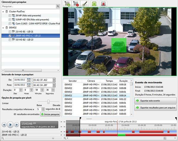 ACC5 Core Web Client Figura A. Pesquisar: aba Pixel Por padrão, o painel de imagens de busca é destacado em verde. 2. Na área Câmera para Pesquisar, selecione uma câmera. 3.