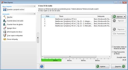 Música 8. Personalize as propriedades dos ficheiros de áudio de acordo com as suas necessidades. 9. Clique no botão Seguinte. Compilou um CD de áudio e agora pode gravar esta compilação.