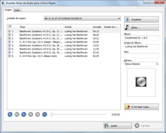 Música 5.4.1 Copiar CDs de áudio para o disco rígido Escolha as definições para os ficheiros de áudio que pretende guardar no disco rígido, na janela Guardar CDs de áudio no disco rígido.