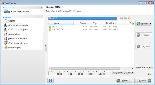 Vídeo 6.2 Compilar um disco de vídeo Blu-ray Com o Nero Express, pode gravar um disco de vídeo BDMV composto de ficheiros BDMV (= Filme Blu-ray) do seu disco rígido.