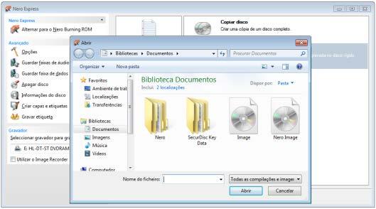 Carregar uma imagem de disco ou um projecto guardado 7 Carregar uma imagem de disco ou um projecto guardado Com o Nero Express pode gravar um disco a partir de uma imagem de disco ou compilação que