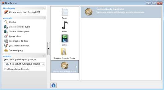 LightScribe 8.1 Imprimir Etiqueta LightScribe Para criar e imprimir uma etiqueta LightScribe para o seu CD/DVD, proceda do seguinte modo: 1.
