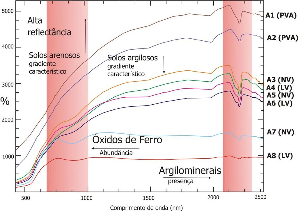 (OH) presentes na argila, neste caso a caulinita (Vicente, 2007) (Fig. 1). As assinaturas espectrais foram reamostradas para a resolução espectral do Hyperion (158 bandas, 0350-0.