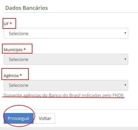 INSCRIÇÃO 18) Aqui deverão ser selecionadas as informações a respeito dos dados bancários, segundo as agências do Banco do Brasil indicadas pelo
