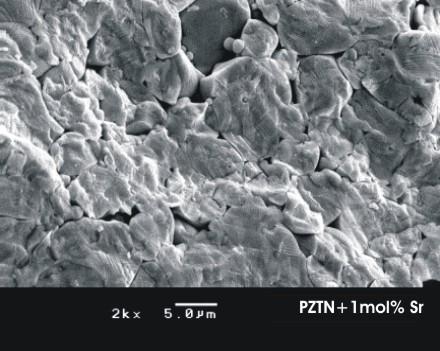 As amostras de PZTN puro e dopado com estrôncio, caracterizadas por microscopia