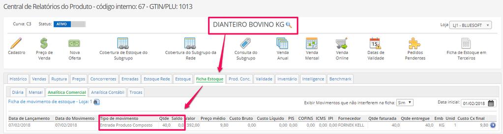 Produto FILHO Automaticamente o Sistema faz o rateio proporcional a quantidade de estoque e calcula o custo adicionando a participação.