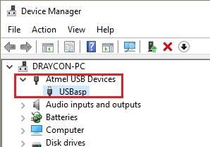 5) Verificar que o dispositivo "USBasp" foi instalado corretamente no Device Manager do Windows conforme Figura 4 (dependendo da sua configuração, o driver de comunicação do USBasp poderá estar