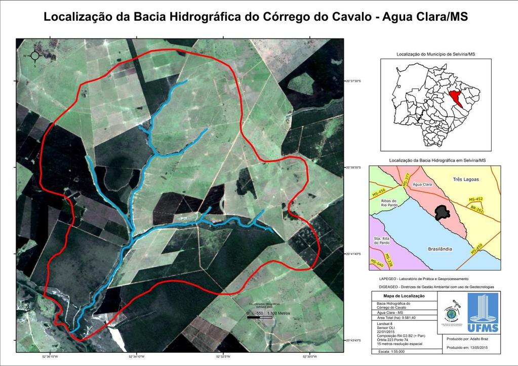 Figura 1 Localização da Bacia Hidrográfica do Córrego do Cavalo Água Clara/MS 2.