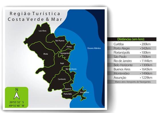 OBJETO EM ESTUDO A região turística Costa Verde & Mar é formada pelos Municípios de Balneário Camboriú, Balneário Piçarras, Bombinhas, Camboriú, Ilhota, Itajaí, Itapema, Luís Alves, Navegantes, Penha