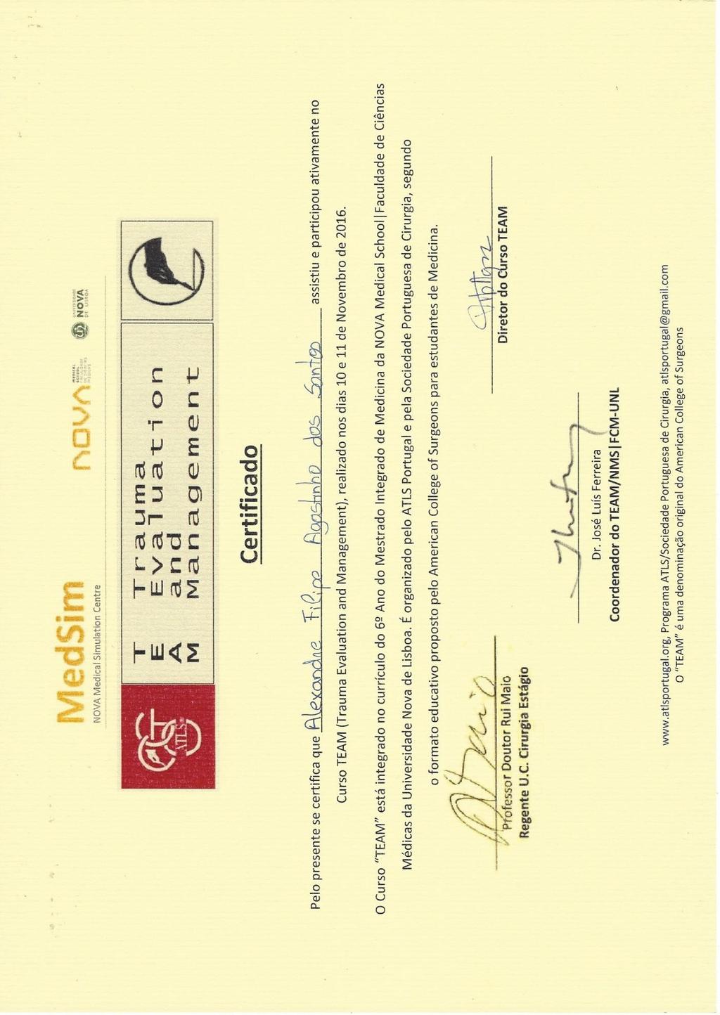 Anexo V Certificado de participação no Curso TEAM (Trauma
